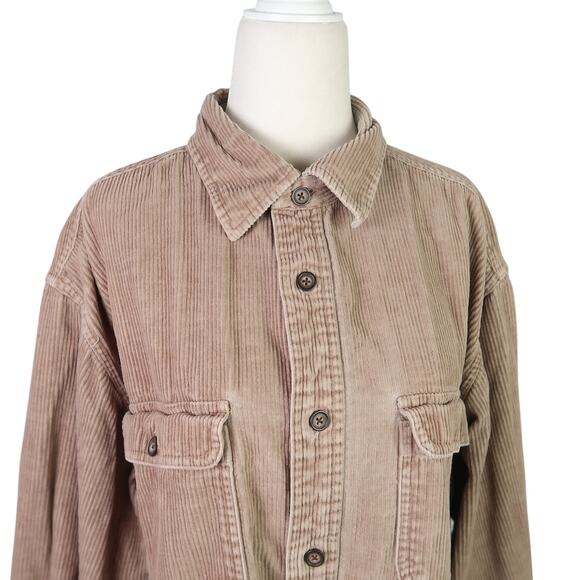 Vintage 90s Fieldmaster khaki tan corduroy button down shirt Mens M - Picture 2 of 5
